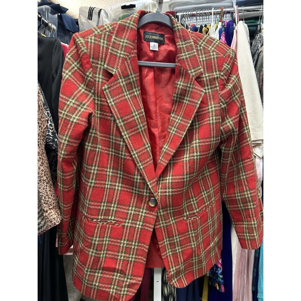 Requirements Vintage Women's Blazer Jacket Size 10 Black Red Plaid Houndstooth
